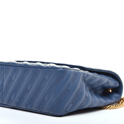 Balenciaga Calfskin Logo Matelasse Large BB Flap Chain Shoulder Bag Bleu Tanzanite 9 of 9