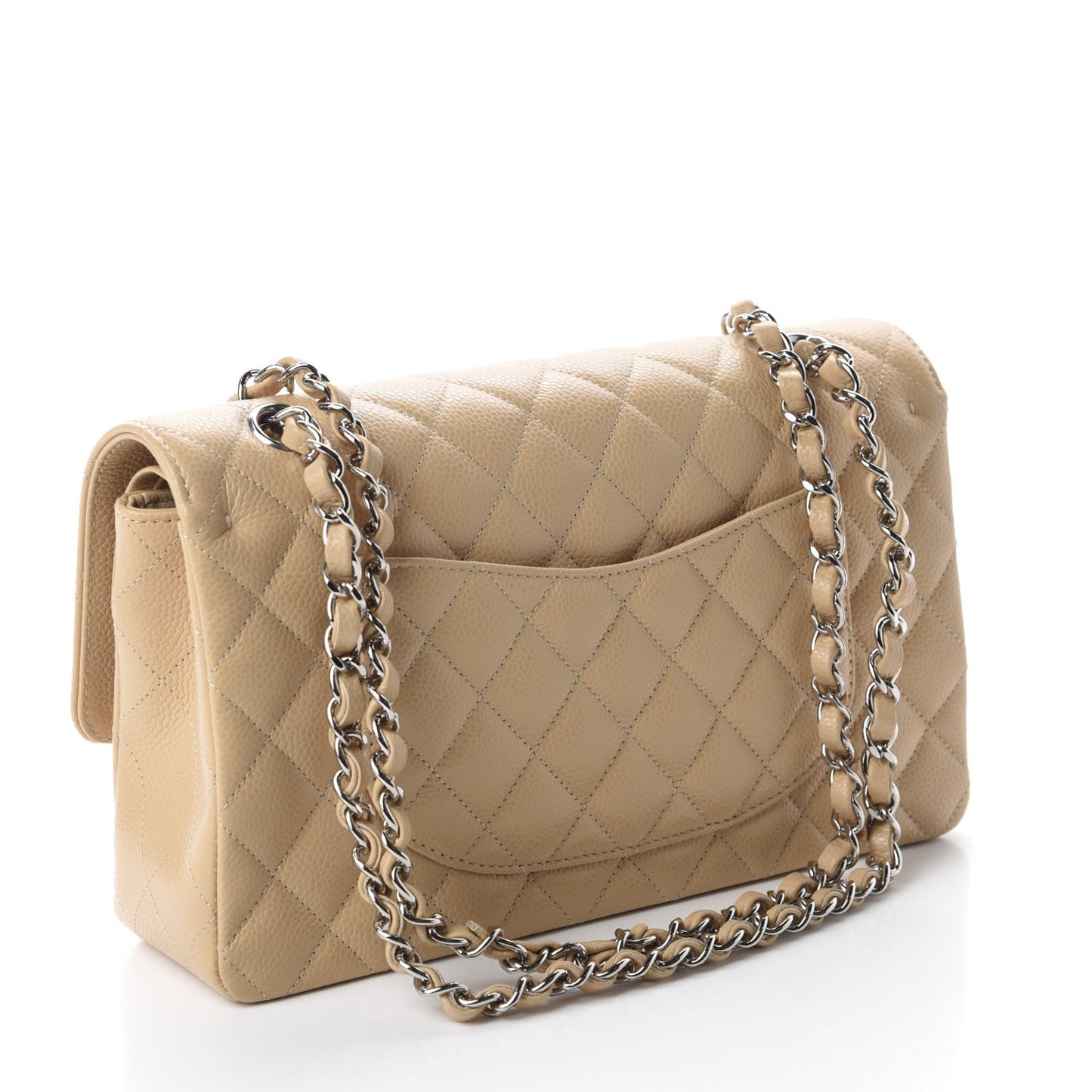 Caviar Quilted Medium Double Flap Beige