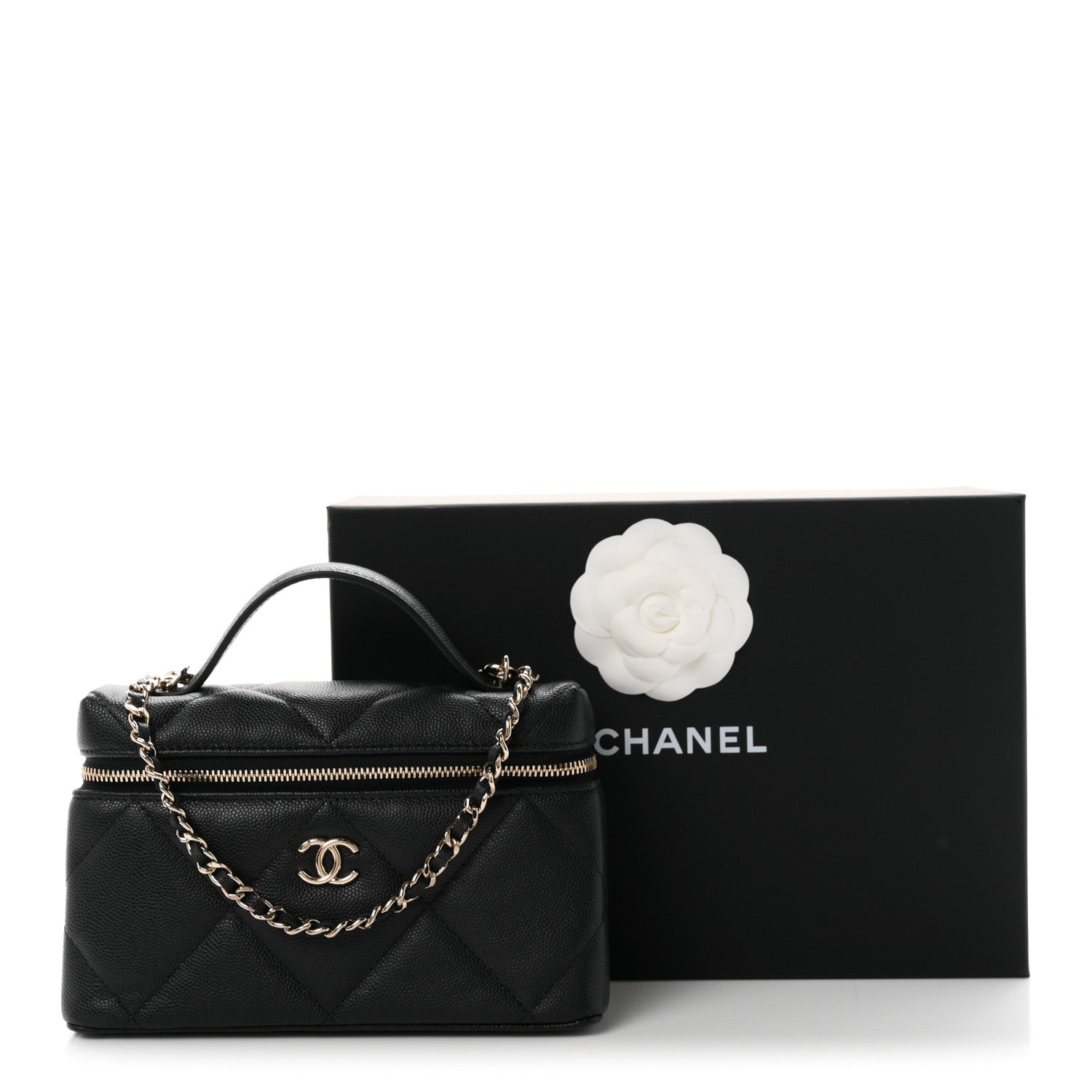 Chanel Caviar Quilted Top Handle Slim Vanity With Chain Black 10 of 10
