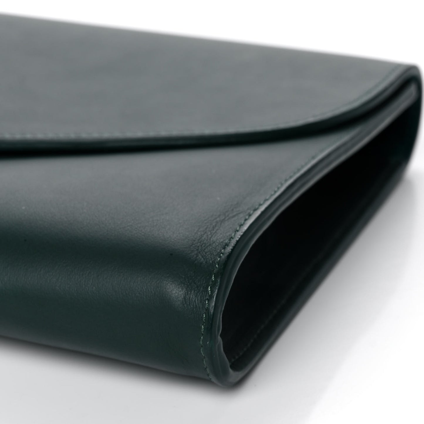 Calfskin Envelope Flat Clutch Dark Green