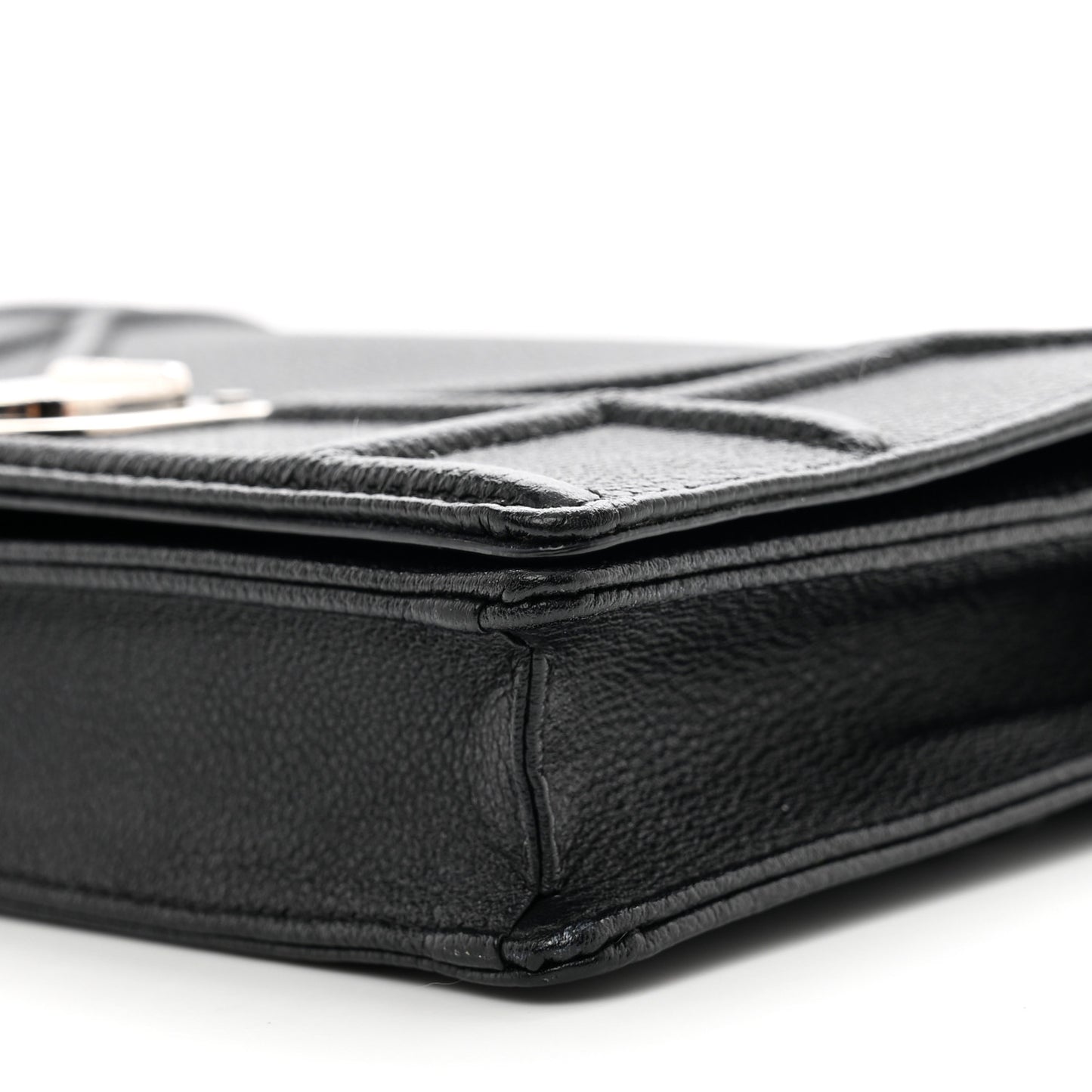 Grained Calfskin Diorama Wallet on Chain Pouch Black