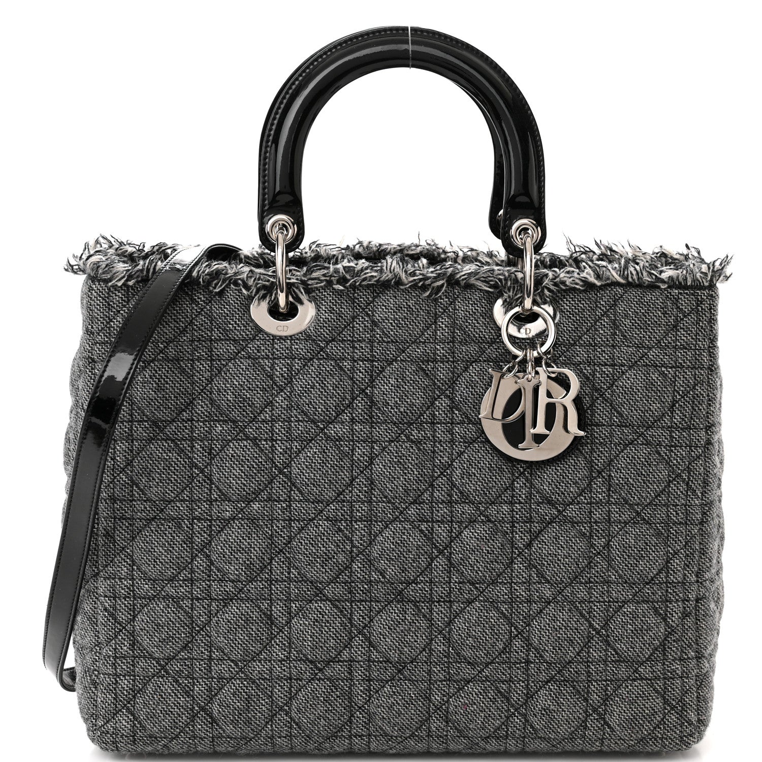 Christian Dior Tweed Cannage Large Lady Dior Black 9 of 11