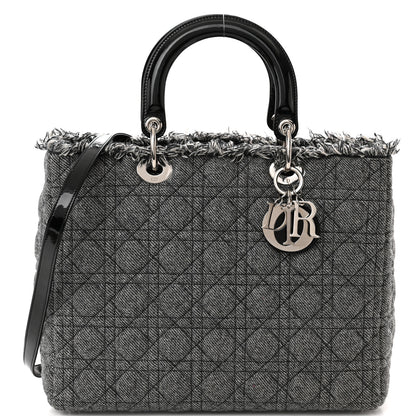 Christian Dior Tweed Cannage Large Lady Dior Black 9 of 11