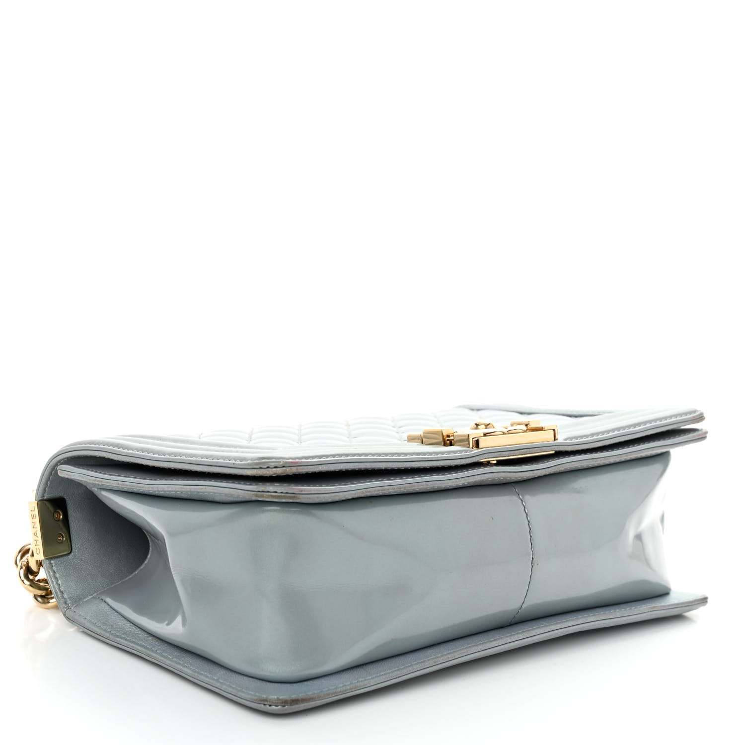 Chanel Iridescent Patent Calfskin Quilted Medium Boy Flap Light Blue 4 of 13