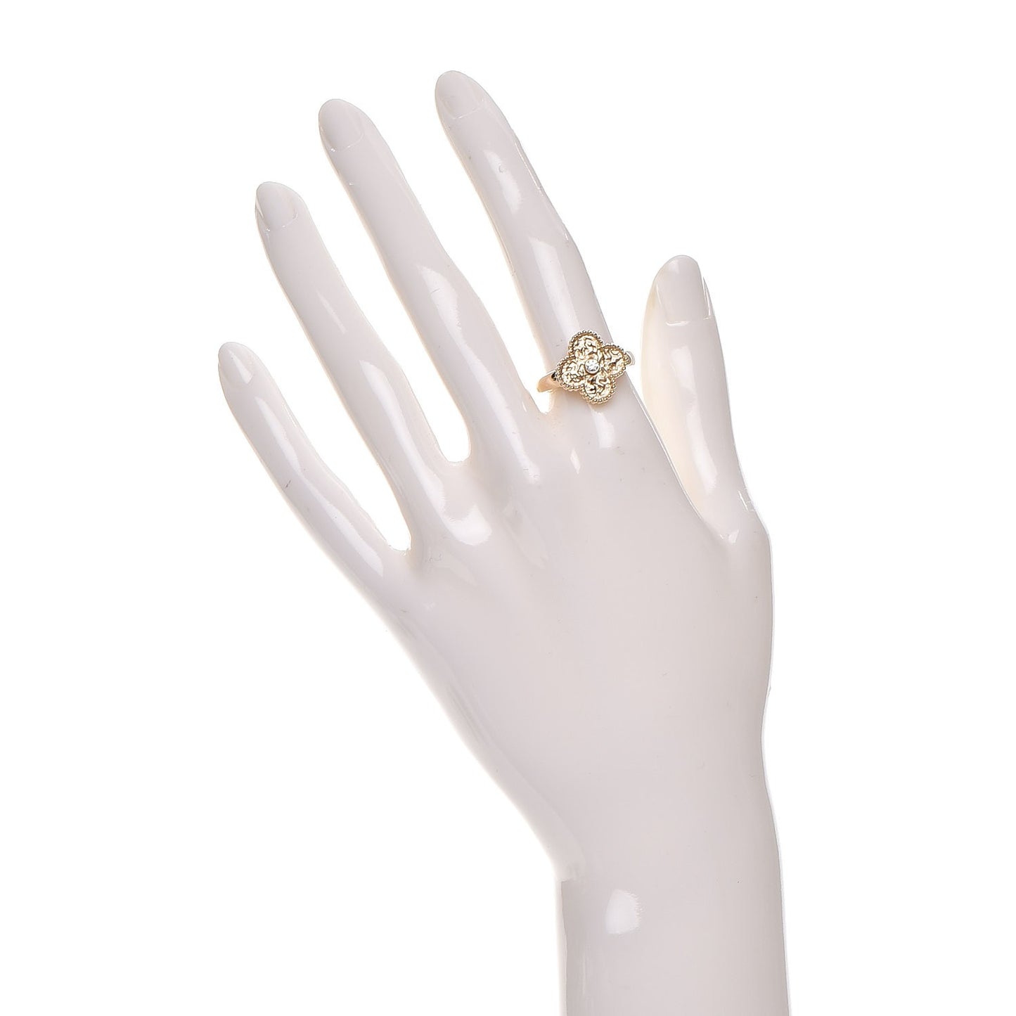 18K Yellow Gold Diamond Vintage Alhambra Ring 53 6.25