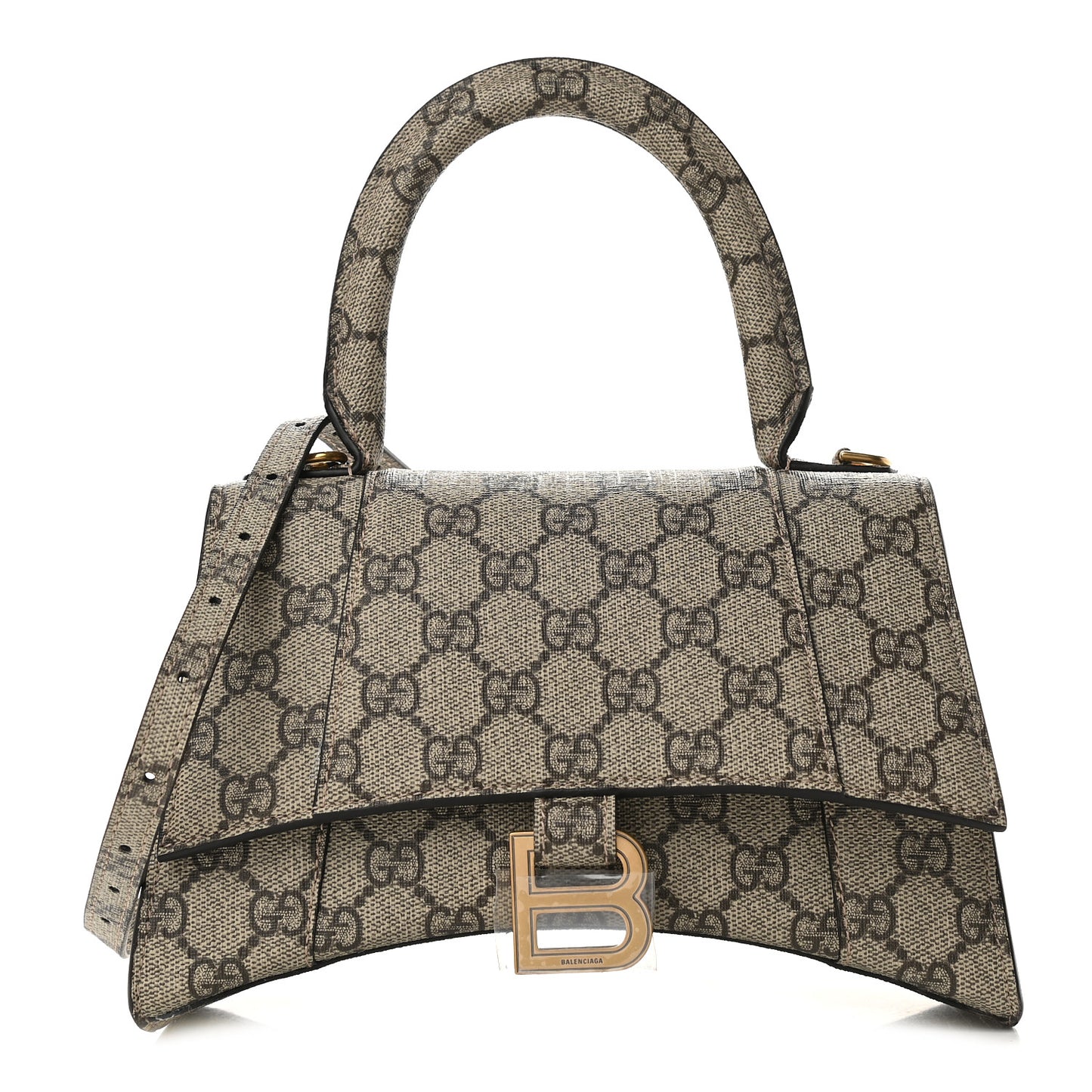 X GUCCI GG Supreme Monogram Small Hourglass Top Handle Bag Beige Ebony