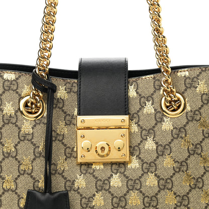 Gucci GG Supreme Monogram Bees Small Padlock Tote Beige Oro Black 9 of 11