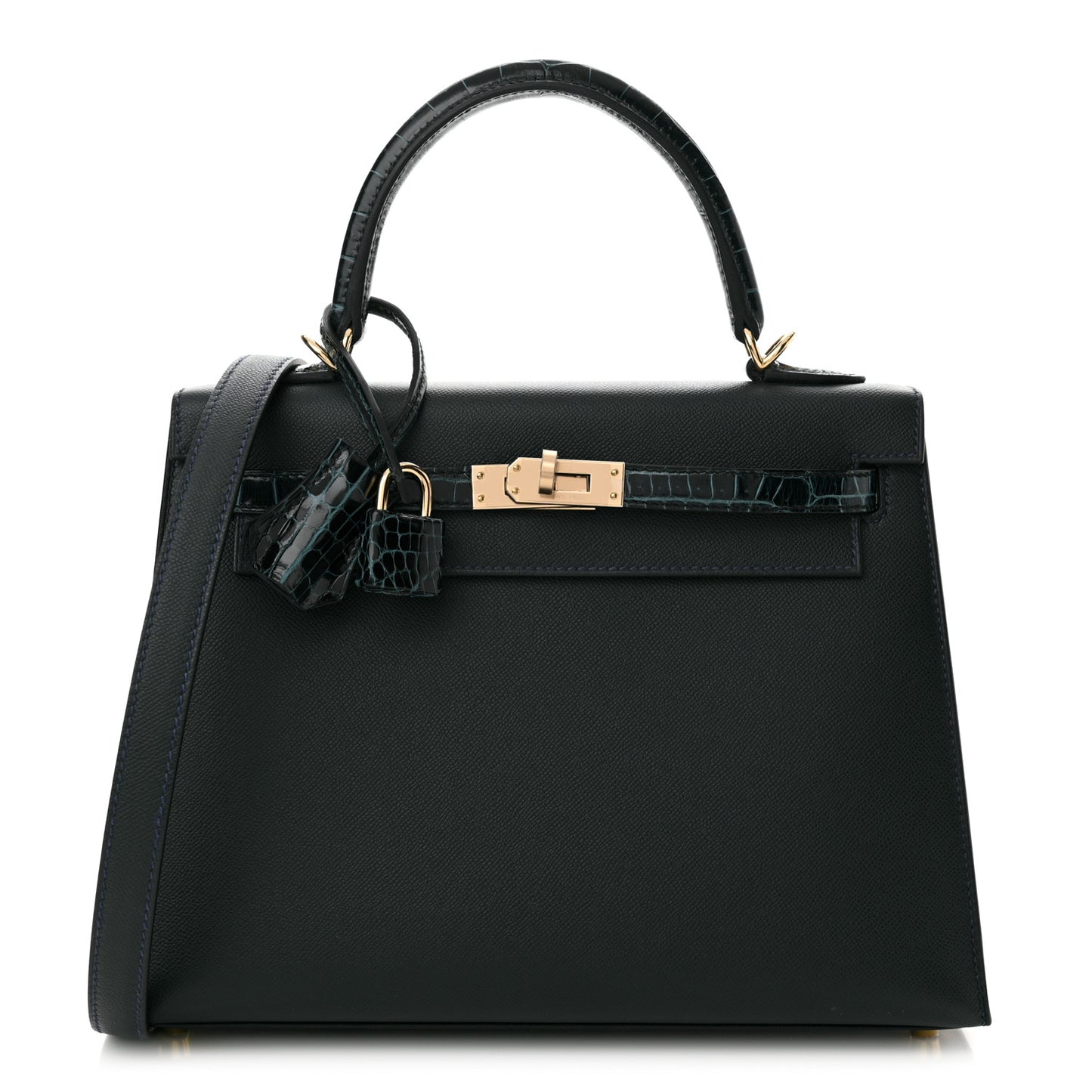 Madame Calfskin Shiny Niloticus Crocodile Kelly Sellier Touch 25 Vert Rousseau