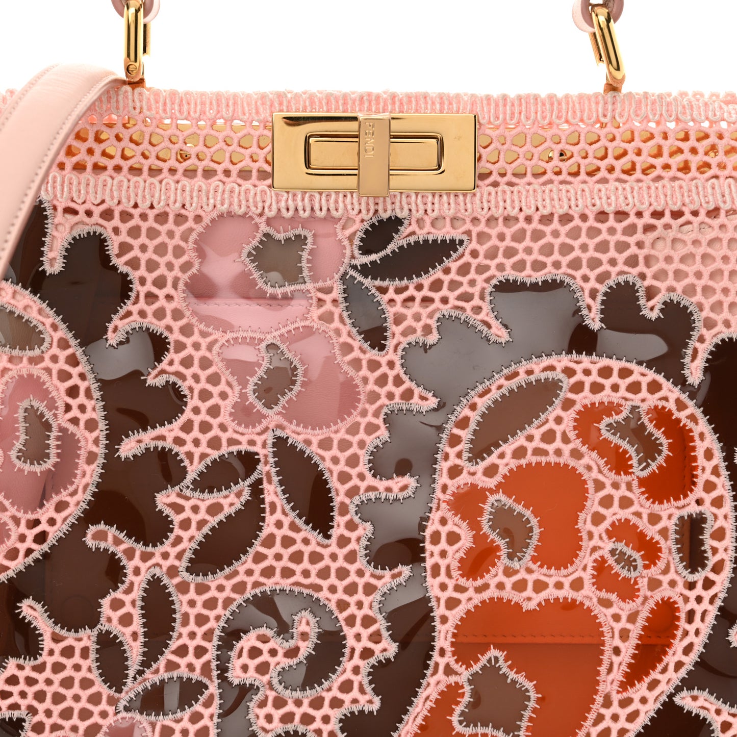 Calfskin Lace Medium Peekaboo I SEE U Satchel Pink Multicolor