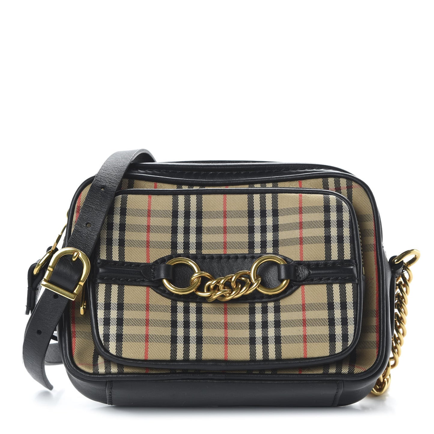 1983 Knight Check Smooth Calfskin Link Camera Bag Black