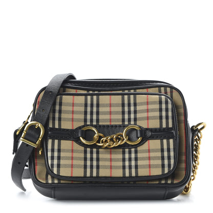 Burberry 1983 Knight Check Smooth Calfskin Link Camera Bag Black 1 of 11