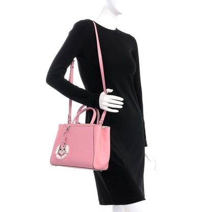 Fendi Vitello Elite Flamingo Mink Monster Charm Petite 2Jours Tote Pink Multicolor 2 of 8