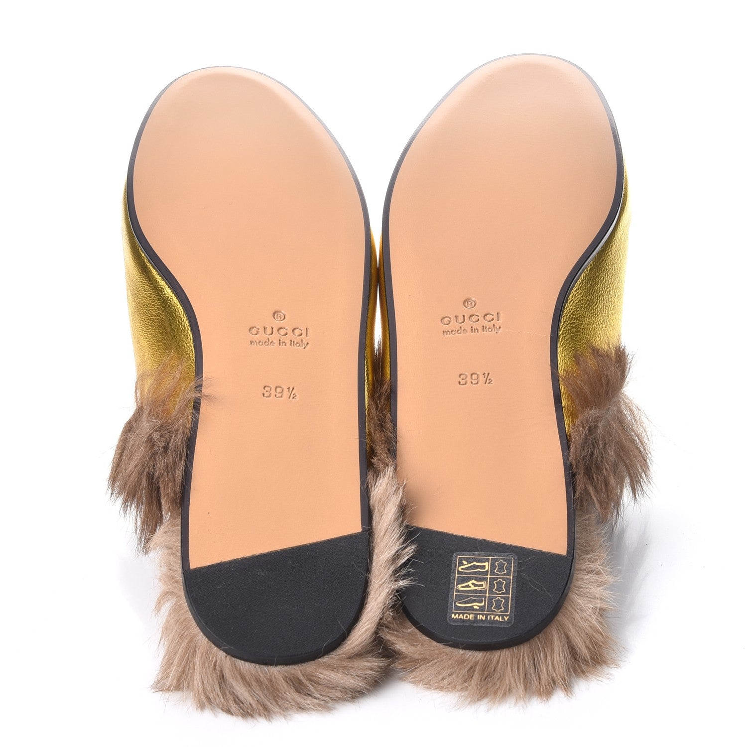 Gucci Metallic Nappa Fur Heart and Lips Womens Princetown Slippers 39.5 Gold 5 of 8