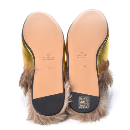 Gucci Metallic Nappa Fur Heart and Lips Womens Princetown Slippers 39.5 Gold 5 of 8
