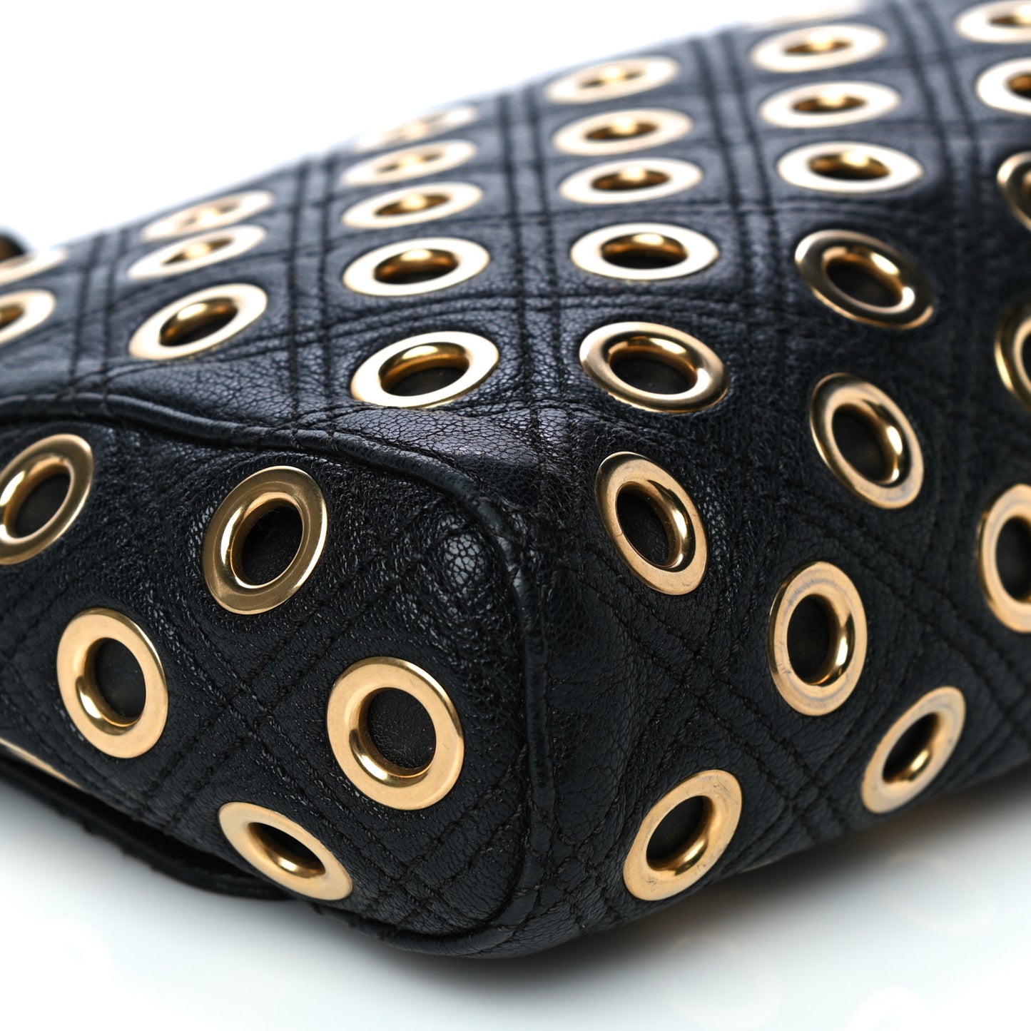 Goatskin Quilted Grommet Gotham Eyelet Shoulder Bag Black