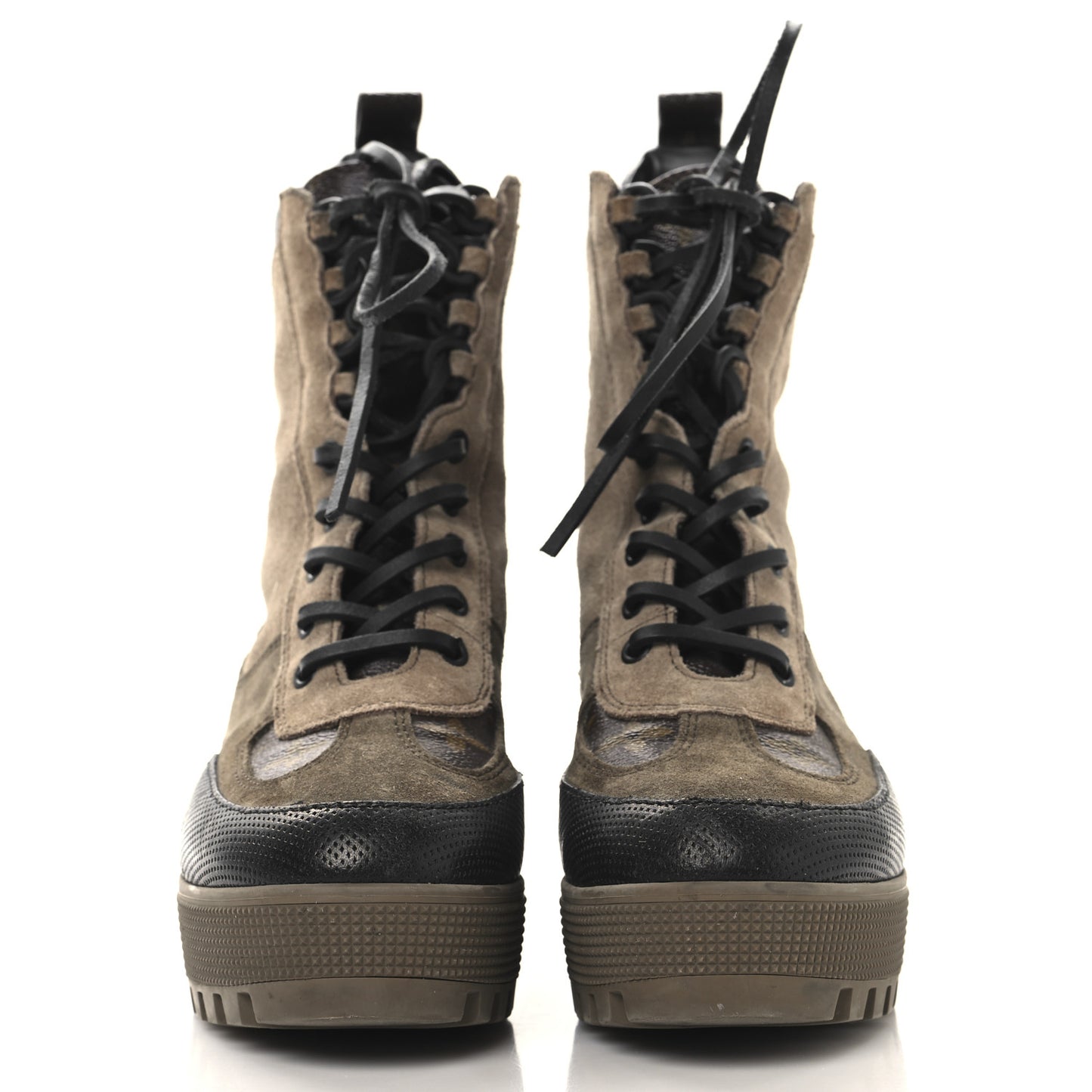 Suede Calfskin Monogram Laureate Platform Desert Boots 37.5 Taupe
