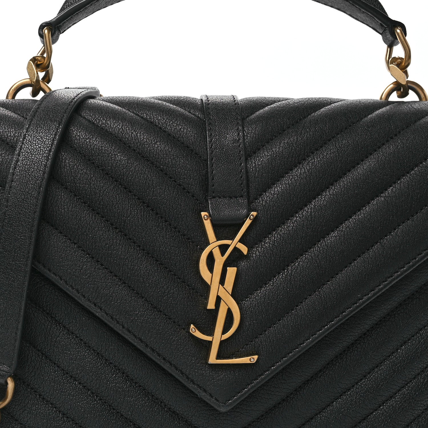 Saint Laurent Sheepskin Matelasse Chevron Monogram Medium College Bag Black 8 of 11