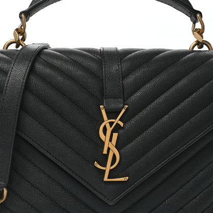 Saint Laurent Sheepskin Matelasse Chevron Monogram Medium College Bag Black 8 of 11