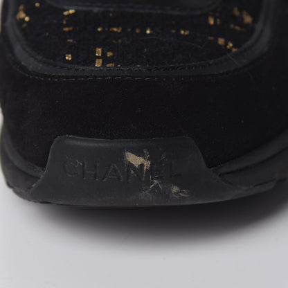 Chanel Velour Tweed CC Sneakers 37 Black Gold 9 of 11