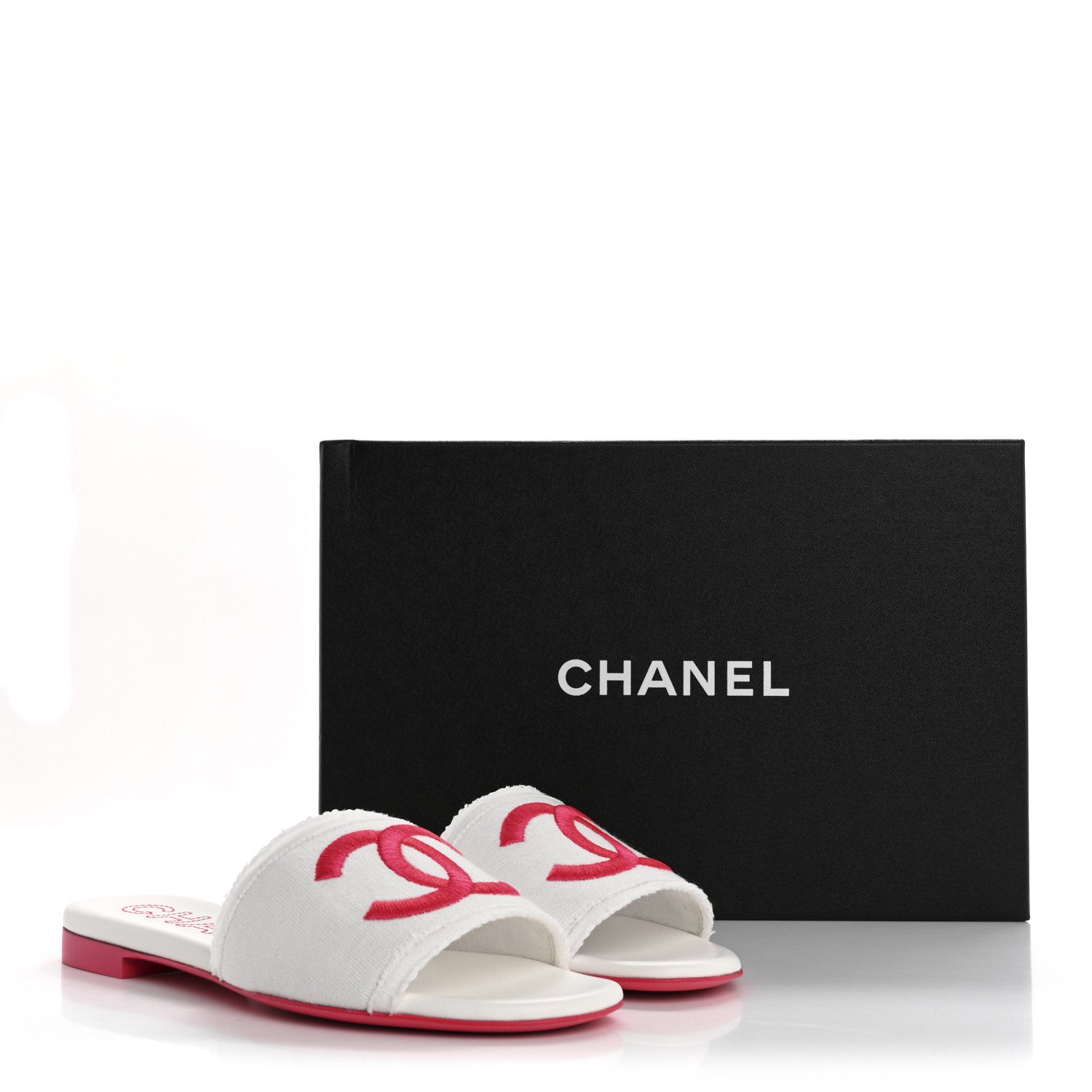 Chanel Jersey Knit CC Mules 37 White Fuchsia 10 of 10