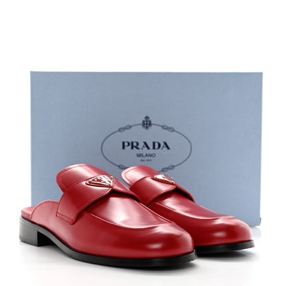 Prada Spazzolato Metal Triangle Logo 25mm Loafer Mules 38 Scarlatto 9 of 9