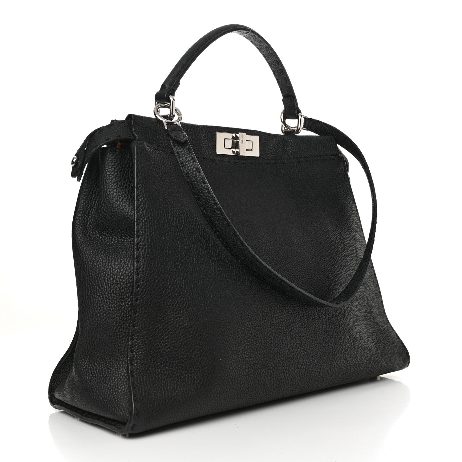 Fendi Cuoio Romano Selleria Bi-Color Large Peekaboo Iconic Satchel Black Mou 3 of 12