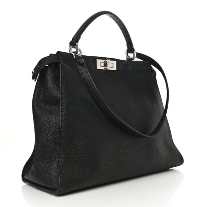 Fendi Cuoio Romano Selleria Bi-Color Large Peekaboo Iconic Satchel Black Mou 3 of 12