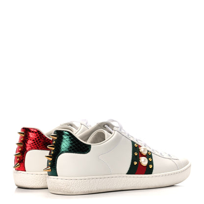 Gucci Calfskin Web Pearl Studded Womens Ace Sneakers 38 White 4 of 15