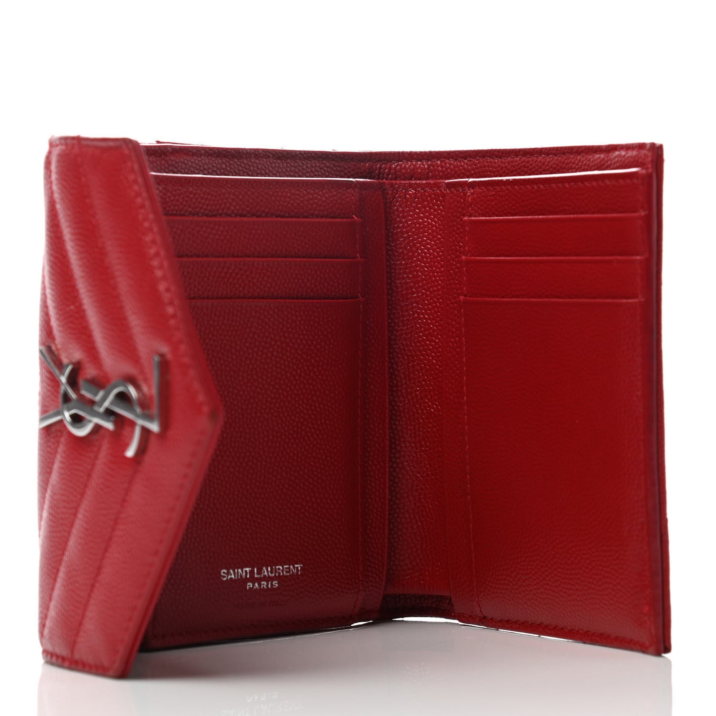 Grain De Poudre Matelasse Chevron Monogram Compact Tri Fold Wallet Red