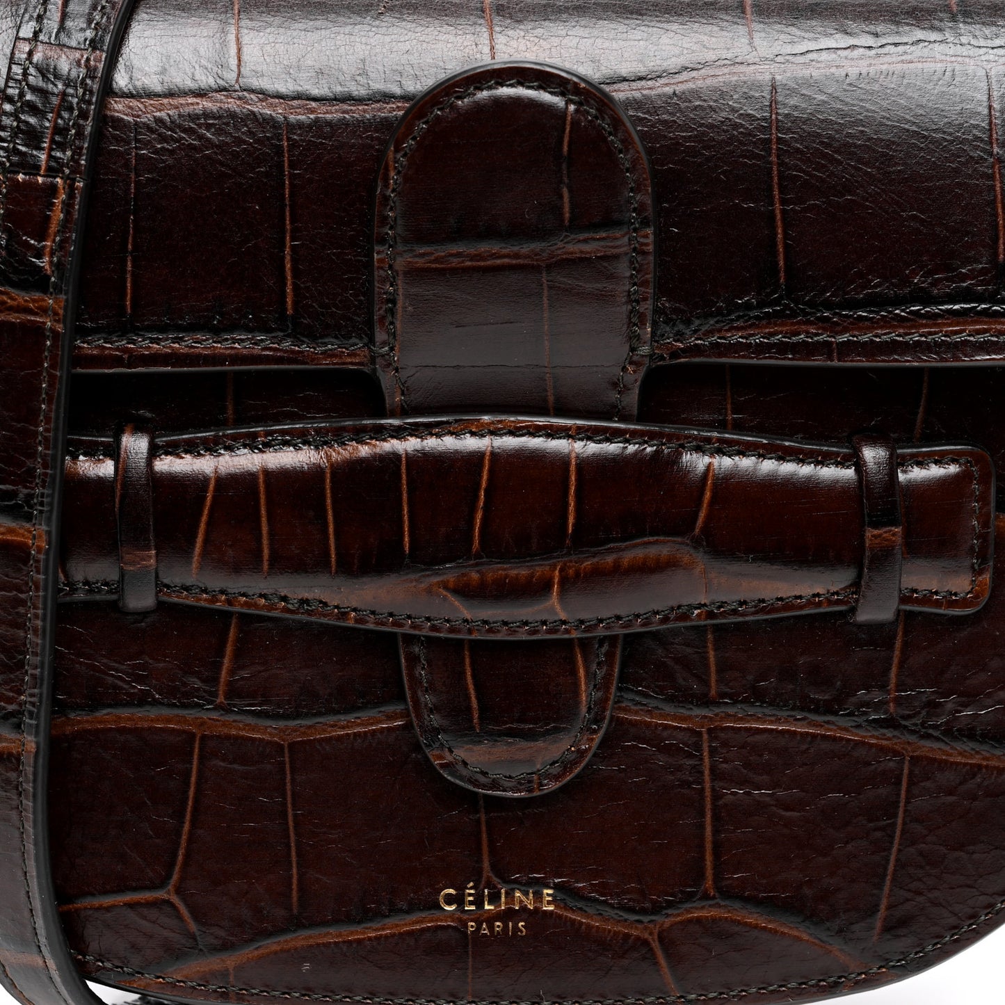 Crocodile Embossed Calfskin Mini Symmetrical Bag Brown