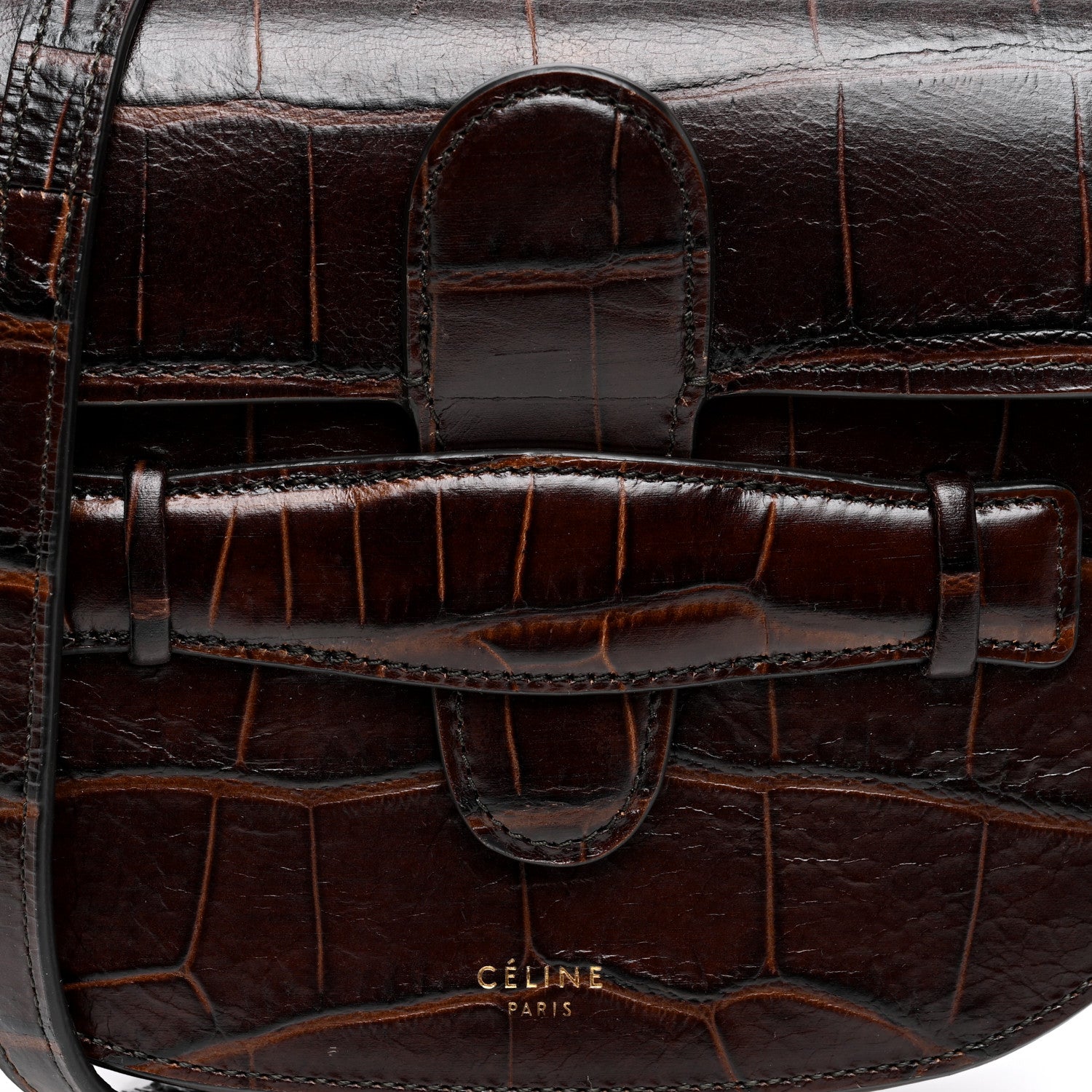 Celine Crocodile Embossed Calfskin Mini Symmetrical Bag Brown 7 of 9