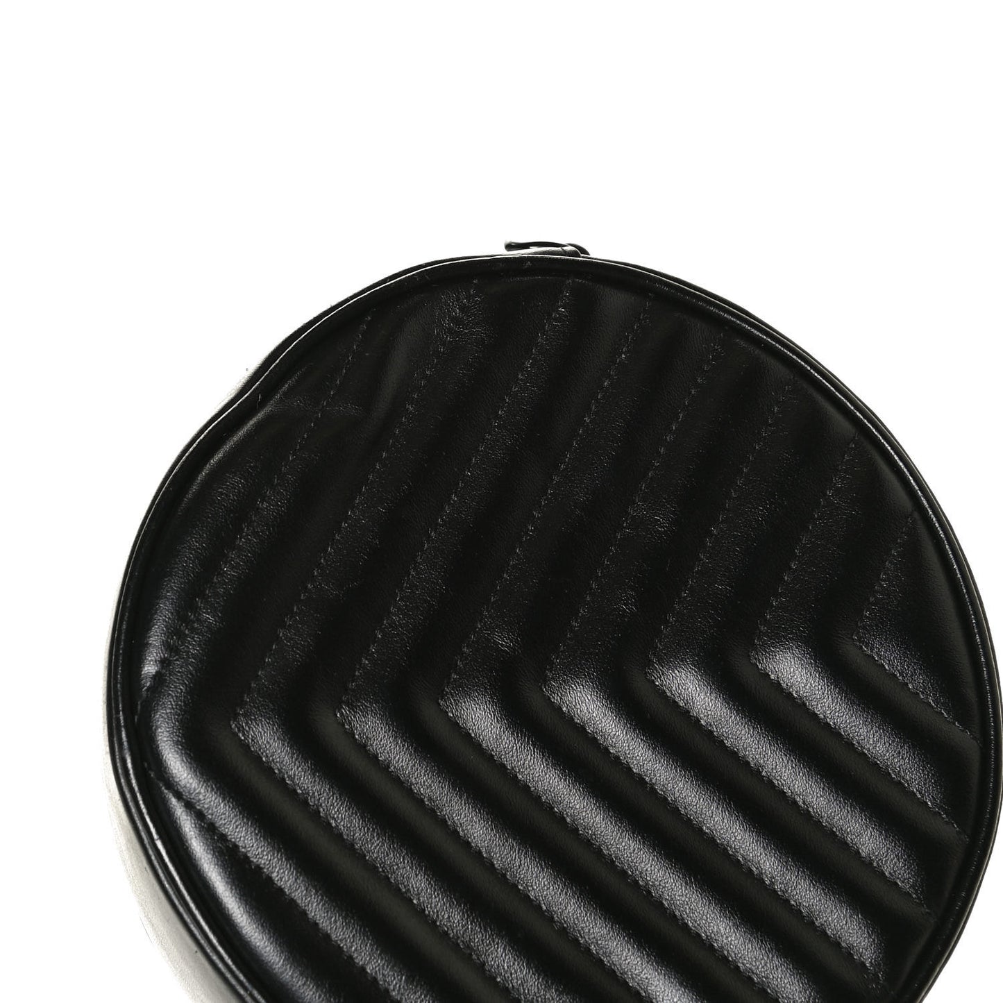 Calfskin Matelasse Chevron Round Vinyle Camera Bag Black