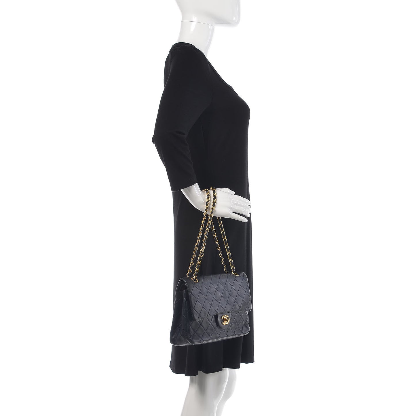 Lambskin Quilted Medium Double Flap Navy