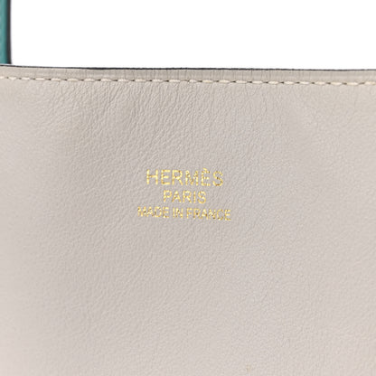Hermes Veau Sikkim Swift Double Sens 30 Reversible Tote Gris Perle Colvert Bleu Atoll 5 of 9
