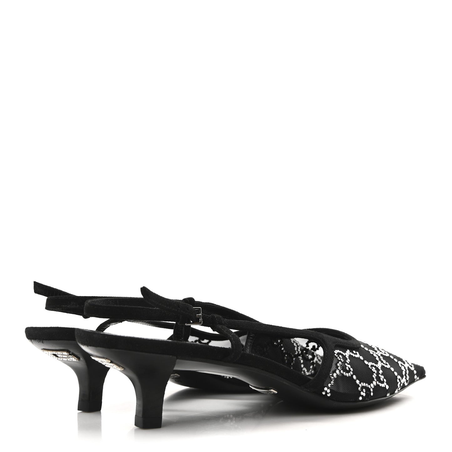 Tela Retino Kid Scamosciato Crystal GG Monogram Square G 35mm Slingback Pumps 40 Black