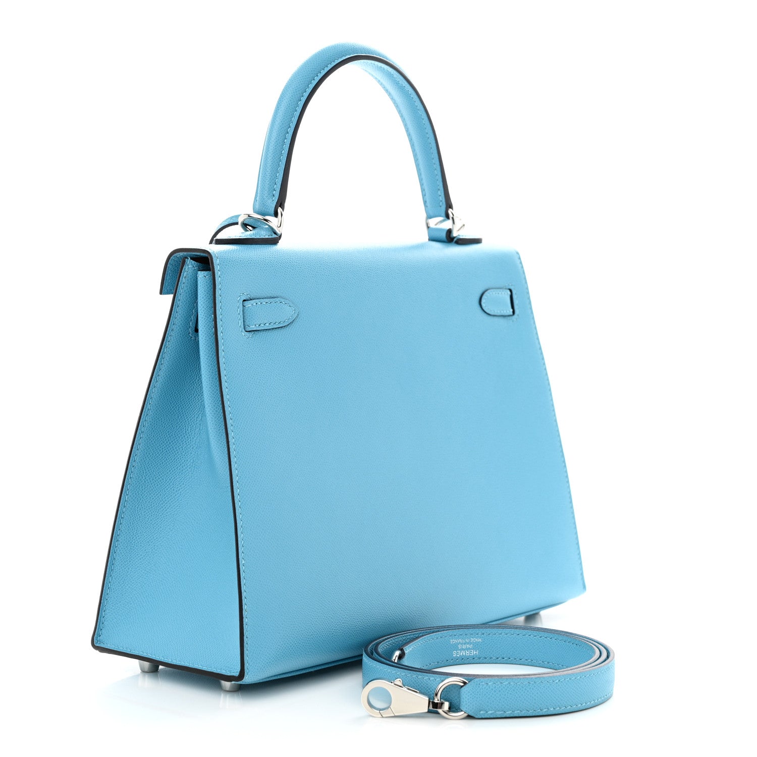 Hermes Madame Calfskin Verso Kelly Sellier 25 Bleu Du Nord Cuivre 3 of 11