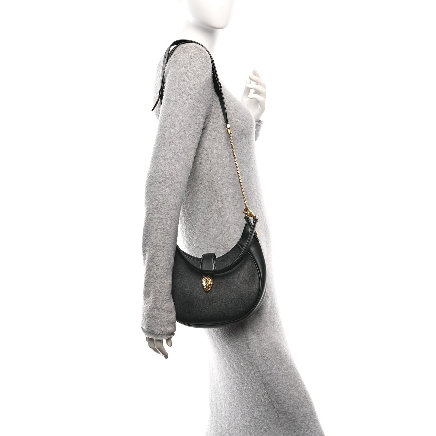 Urban Grain Smooth Calfskin Serpenti Ellipse Shoulder Bag Black