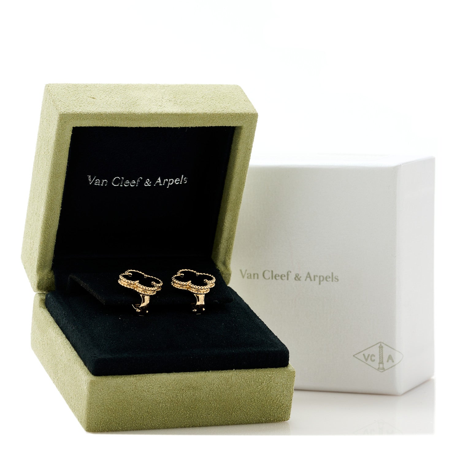 Van Cleef & Arpels 18K Yellow Gold Black Onyx Vintage Alhambra Earrings 5 of 5