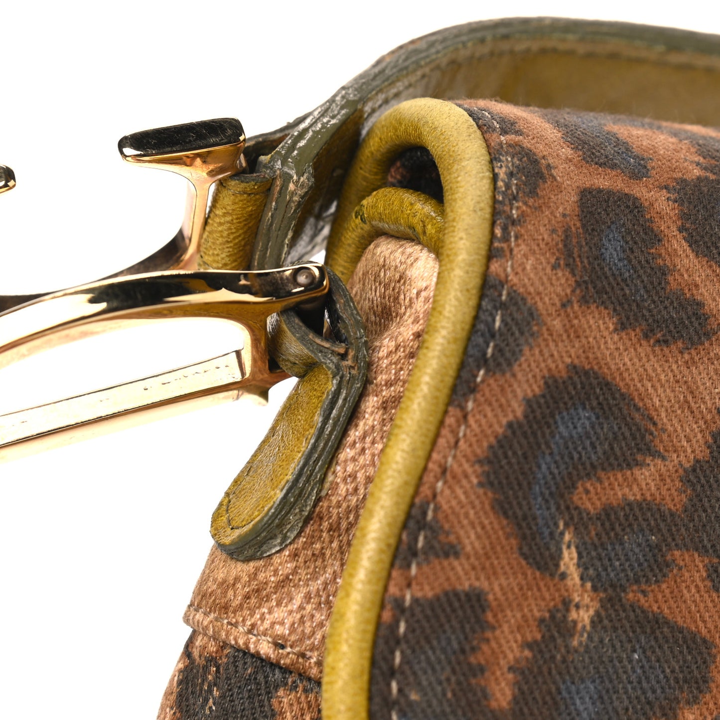 Canvas Leopard Print Ostrich Saddle Bag Brown Green