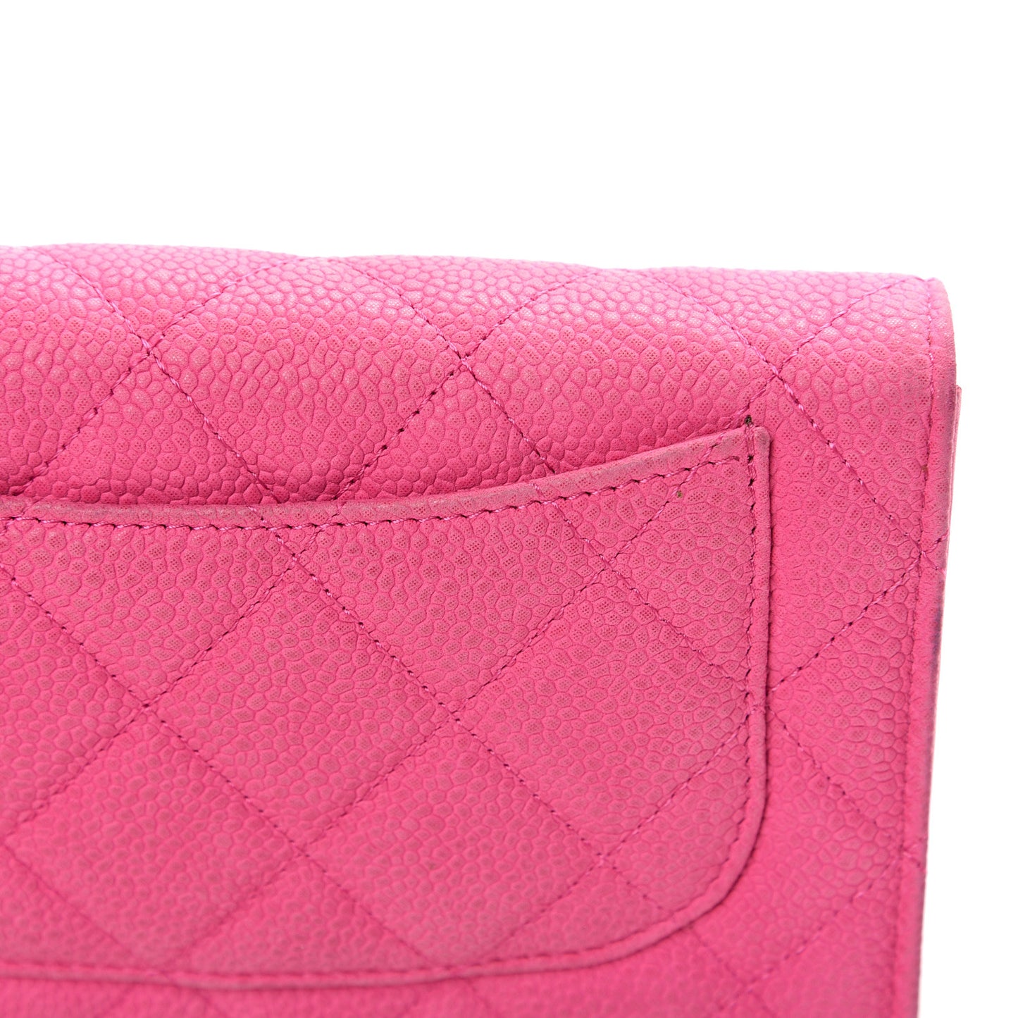 Iridescent Caviar Quilted Large Flap Wallet Pink