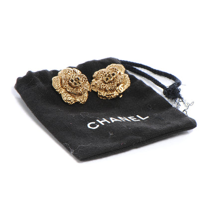 Chanel Camellia Crystal Clip On Earrings Gold 5 of 5