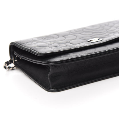 Chanel Lambskin Camellia Embossed Wallet on Chain WOC Black 9 of 11
