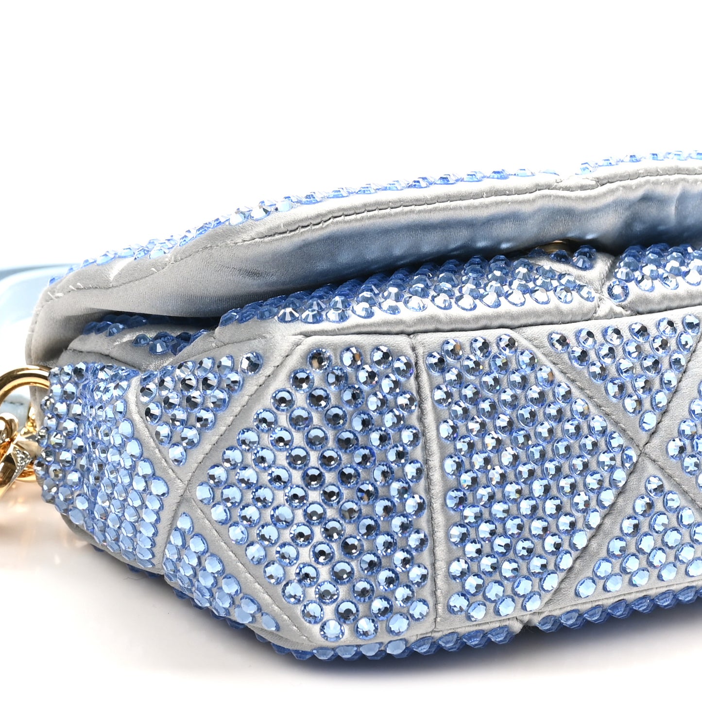 Satin Crystal Mini Bag With Chain Celeste