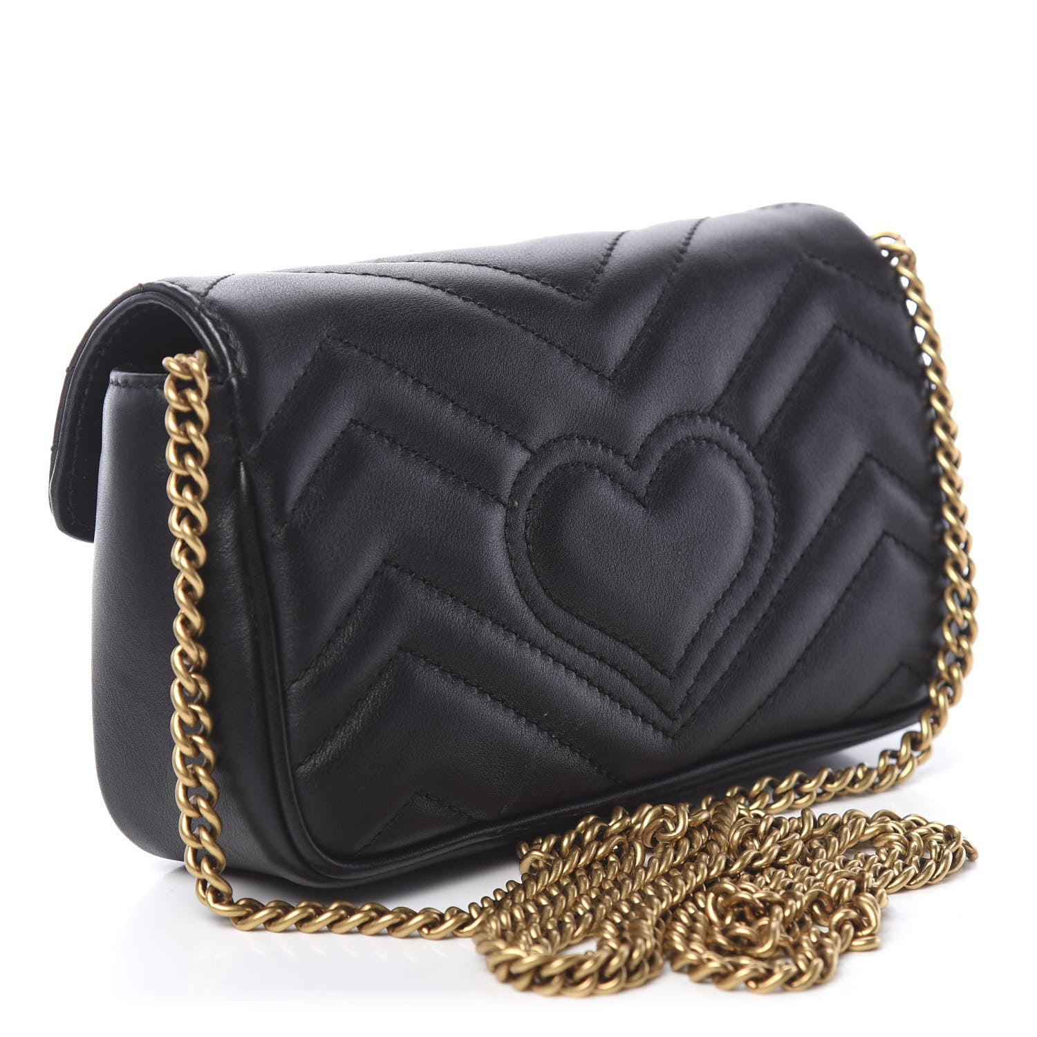 Gucci Calfskin Matelasse Super Mini GG Marmont Shoulder Bag Black 3 of 12