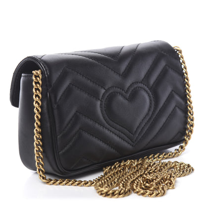 Gucci Calfskin Matelasse Super Mini GG Marmont Shoulder Bag Black 3 of 12