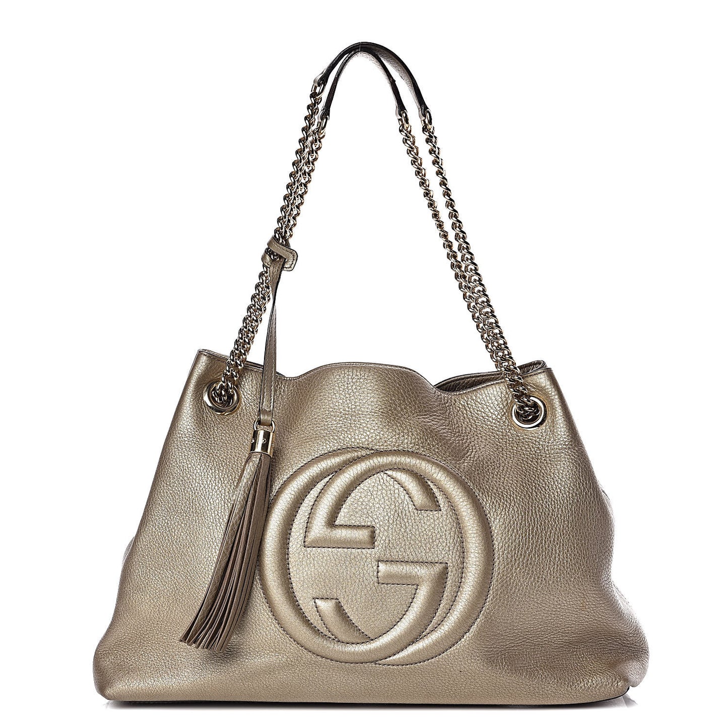 Metallic Pebbled Calfskin Medium Soho Chain Shoulder Bag Golden Beige