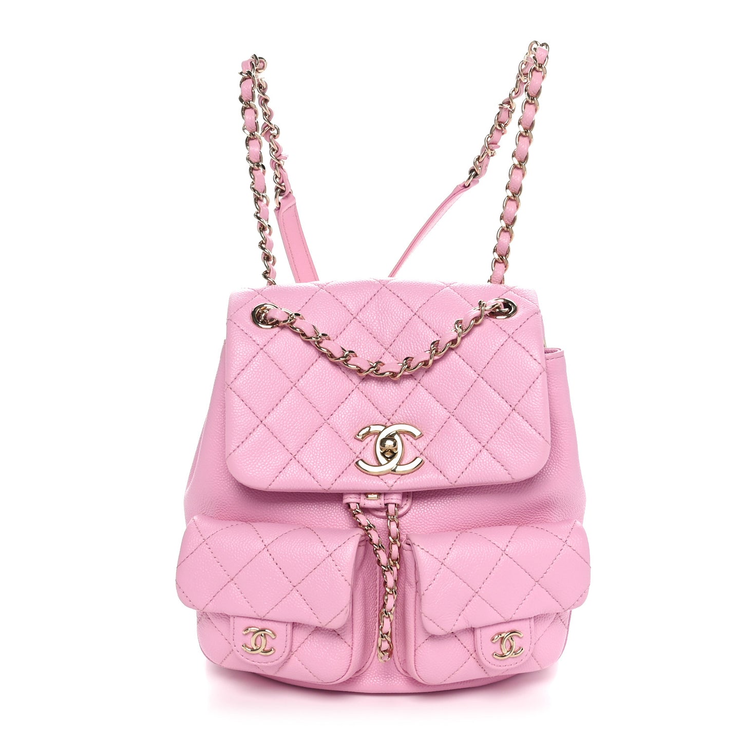 Calfskin Quilted Medium Duma Pockets Drawstring Backpack Pink