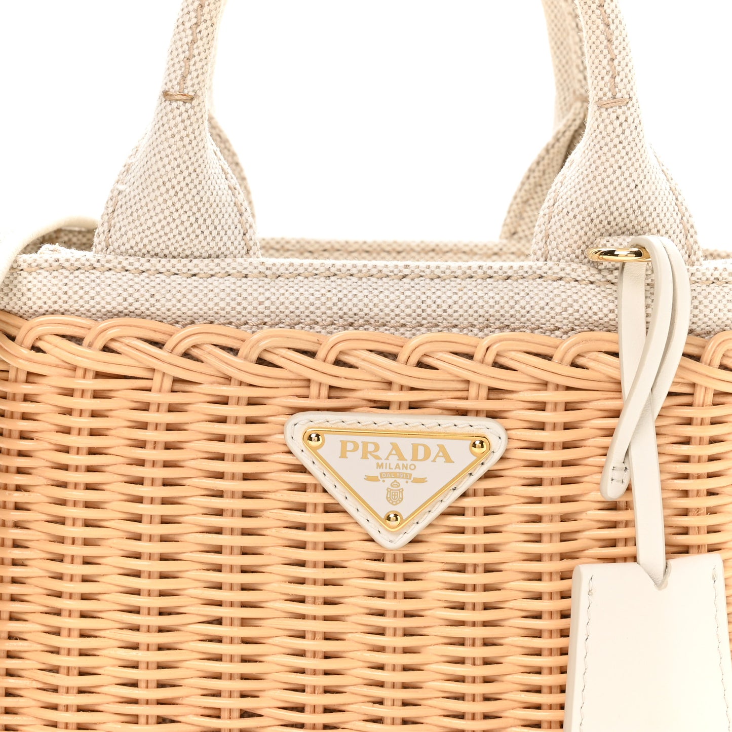 Wicker Canvas Mini Tote Tan White