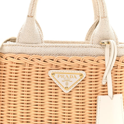Prada Wicker Canvas Mini Tote Tan White 8 of 11