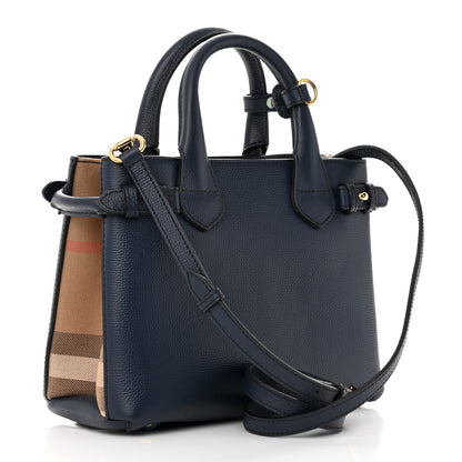 Burberry Grainy Calfskin House Check Small Banner Tote Ink Blue 3 of 13